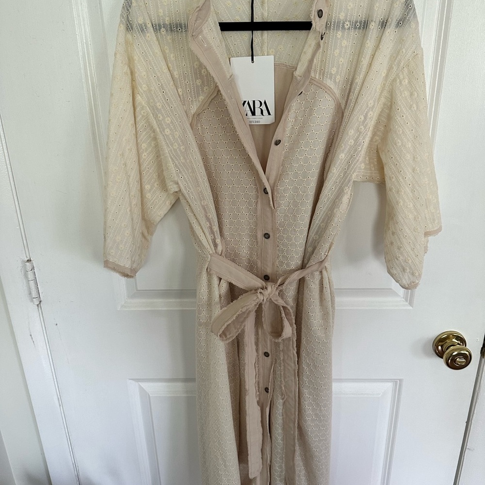Zara embroidered caftan maxi dress